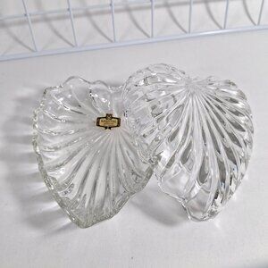 New Kristal Zajecar Vtg 24% Lead Crystal 2 Hearts Together Box W Lid Trinket Box